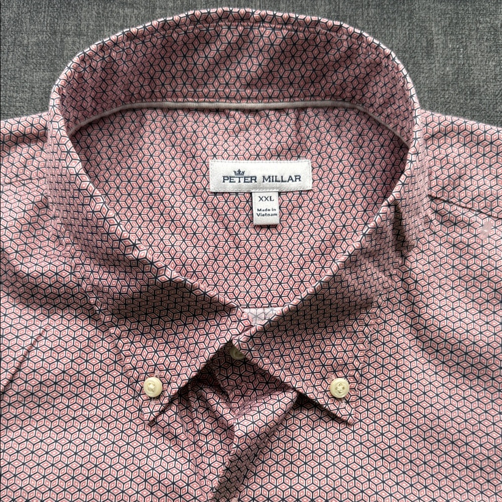 Peter Millar Men's Pink and Black Geometric Button Down Shirt